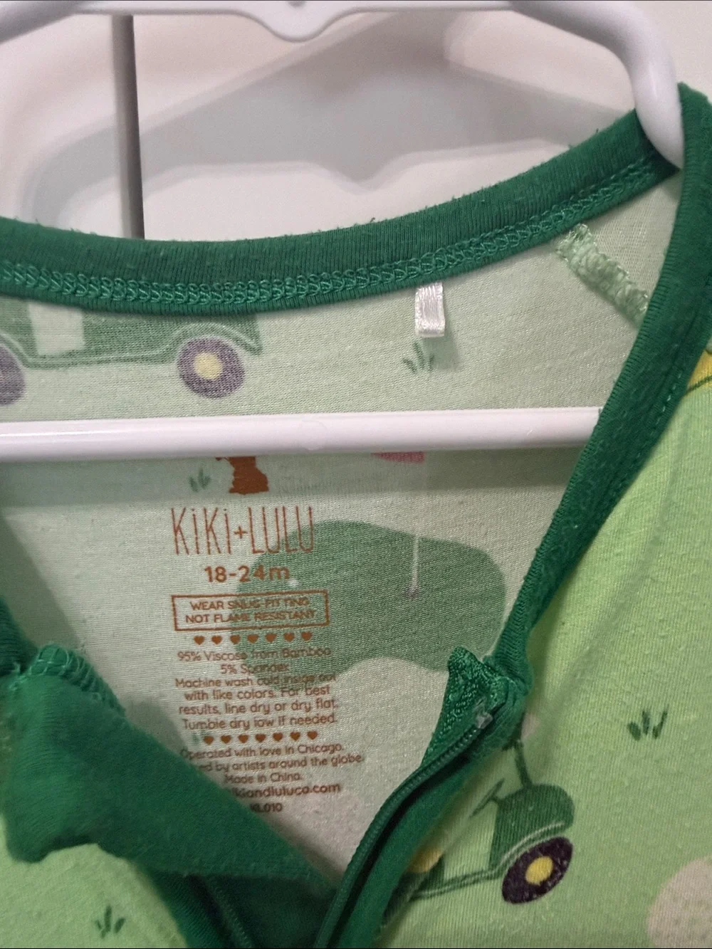 Green Golf Cart Print Kids Zip-Up Footed Pajama